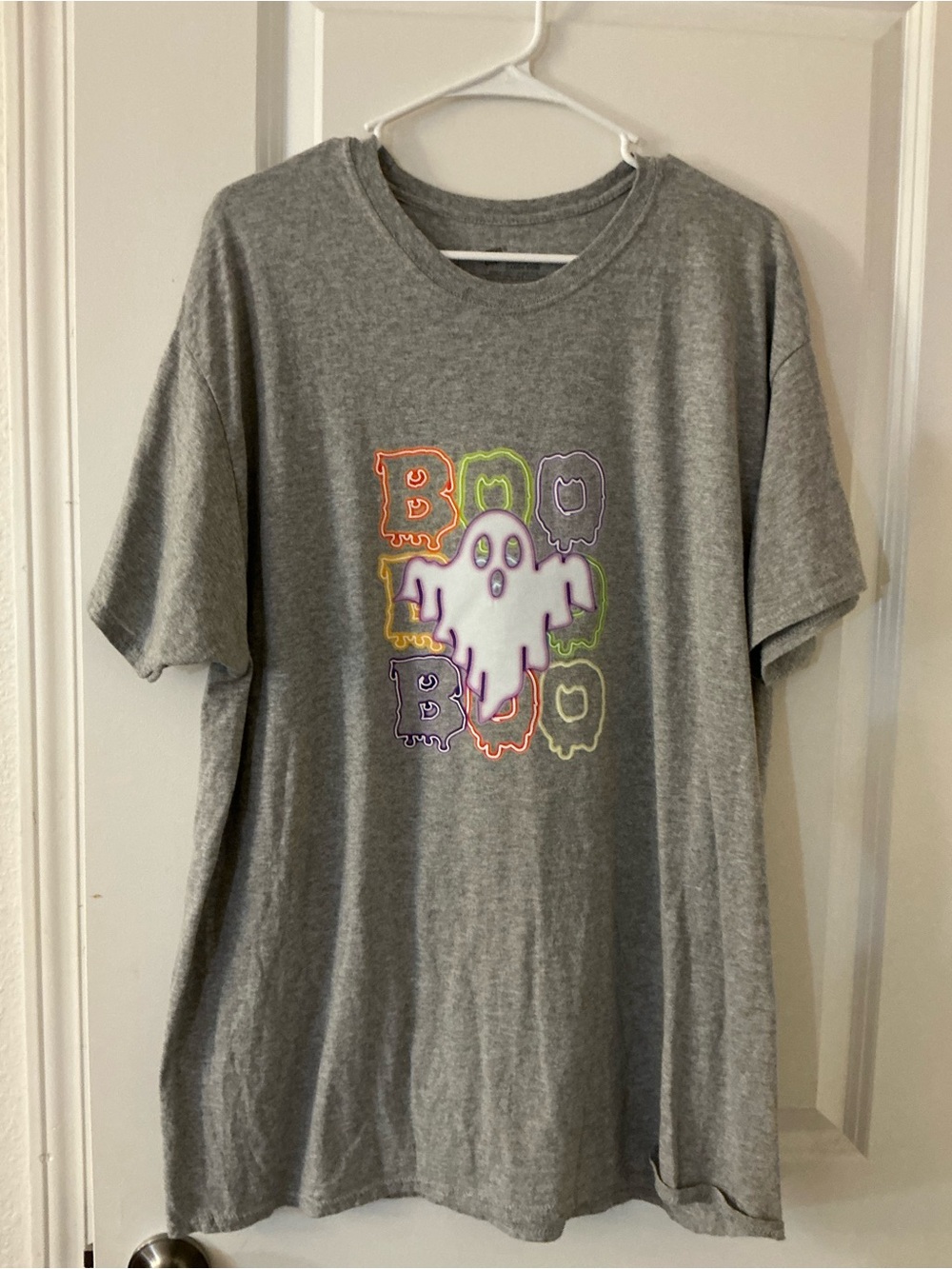 Custom Halloween Shirt Graphic Screen Print Boo Ghost Heather Grey Plus 2XL